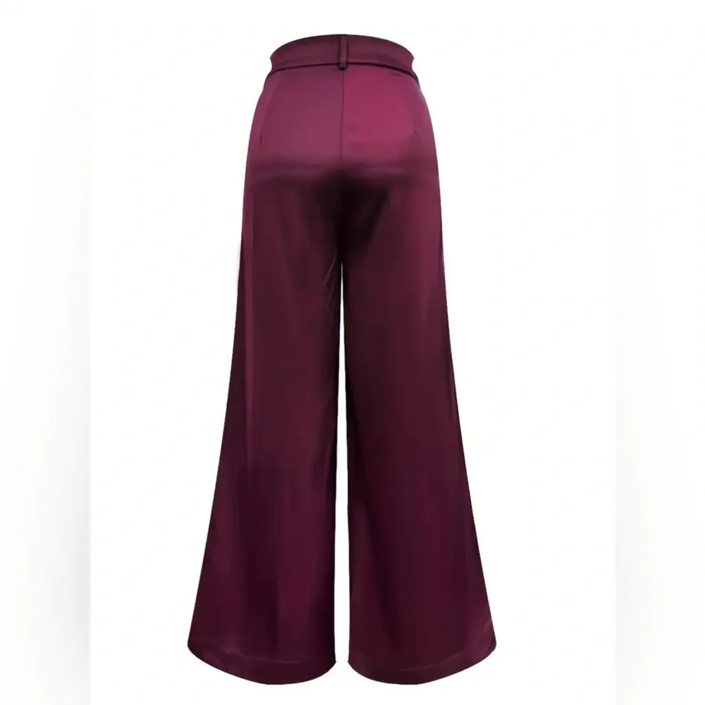 Burgundy Pleated Culottes Pants | Wide-Leg Cropped Trousers, Zip Fly
